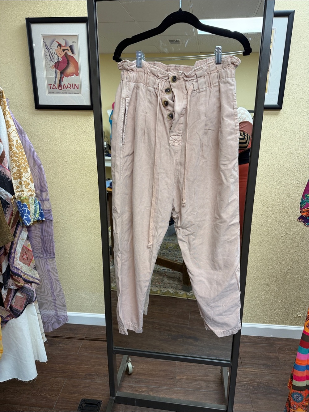 Free People Blush Pink Paperbag Waist Button-Front Jumpsuit